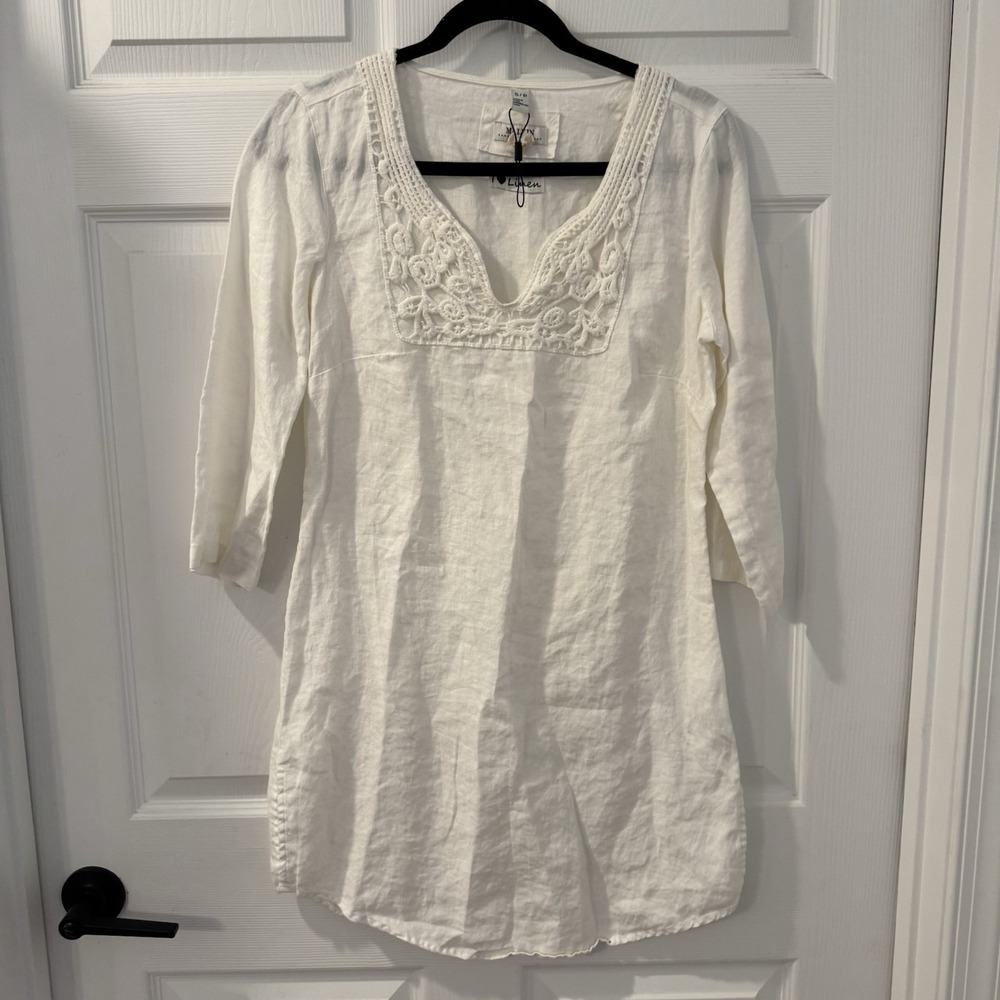 Malvin I love Linen Dress White‎ Romantic Cottagecore European Travel Sz Small